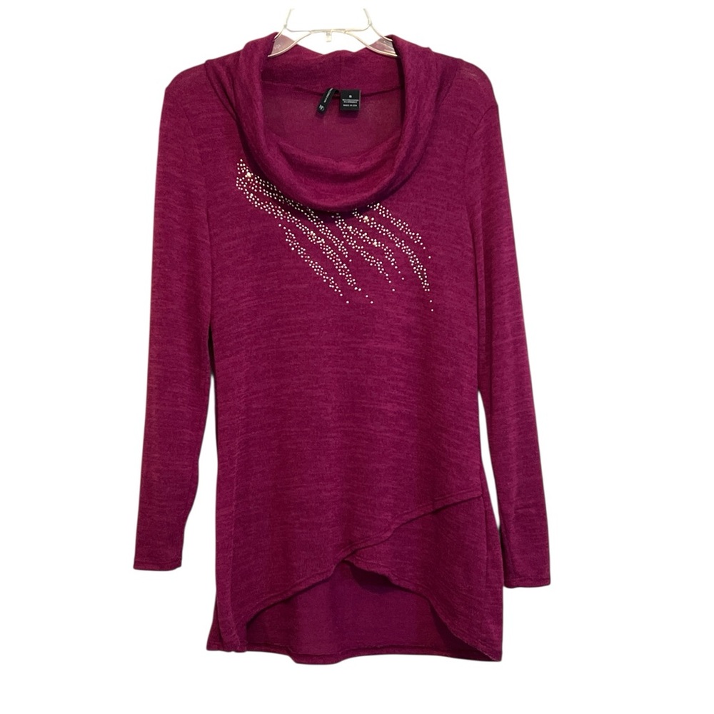New Directions Women's Long Sleeve Cowl Neck Sweater,‎ Color Maroon, Size Small